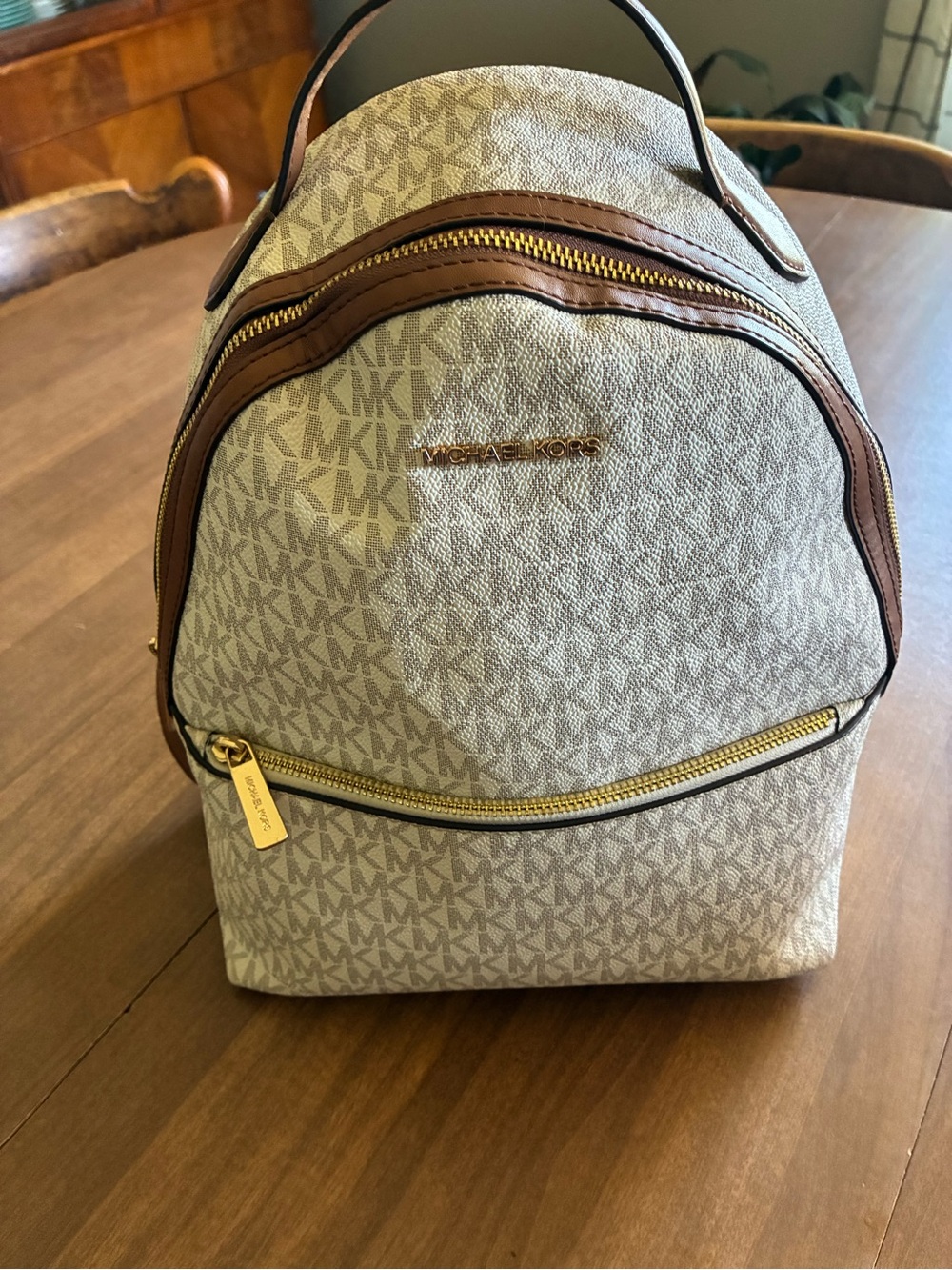 Michael Kors Cream and Brown Backpack